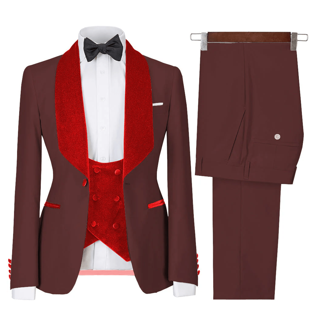 ceehuteey Men's 3 Pieces  Leisure Flat Large Lapel Velvet Shawl Lapel Tuxedos for Party