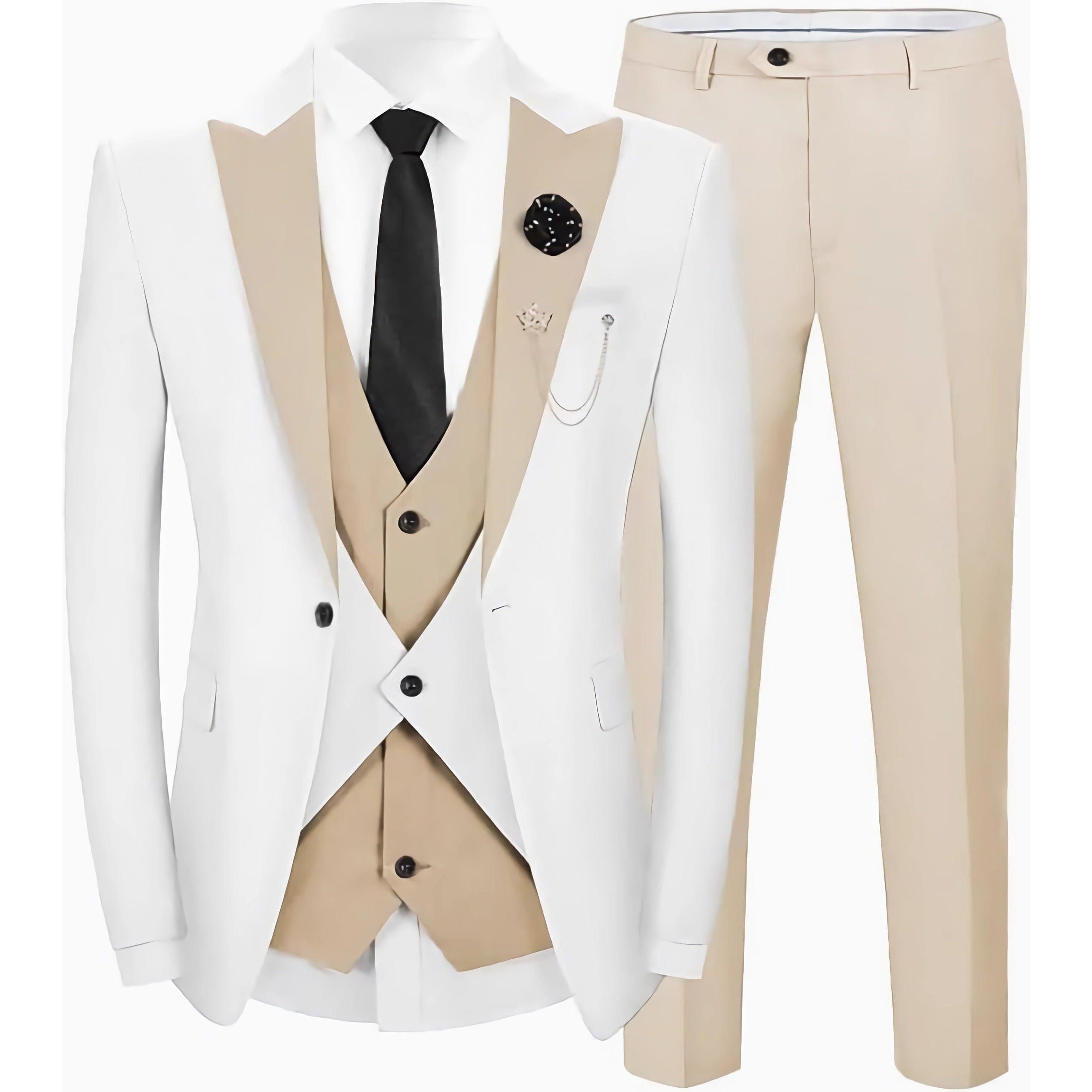 ceehuteey Men's 3 Pieces Leisure Flat Peak Lapel Tuxedos for Party