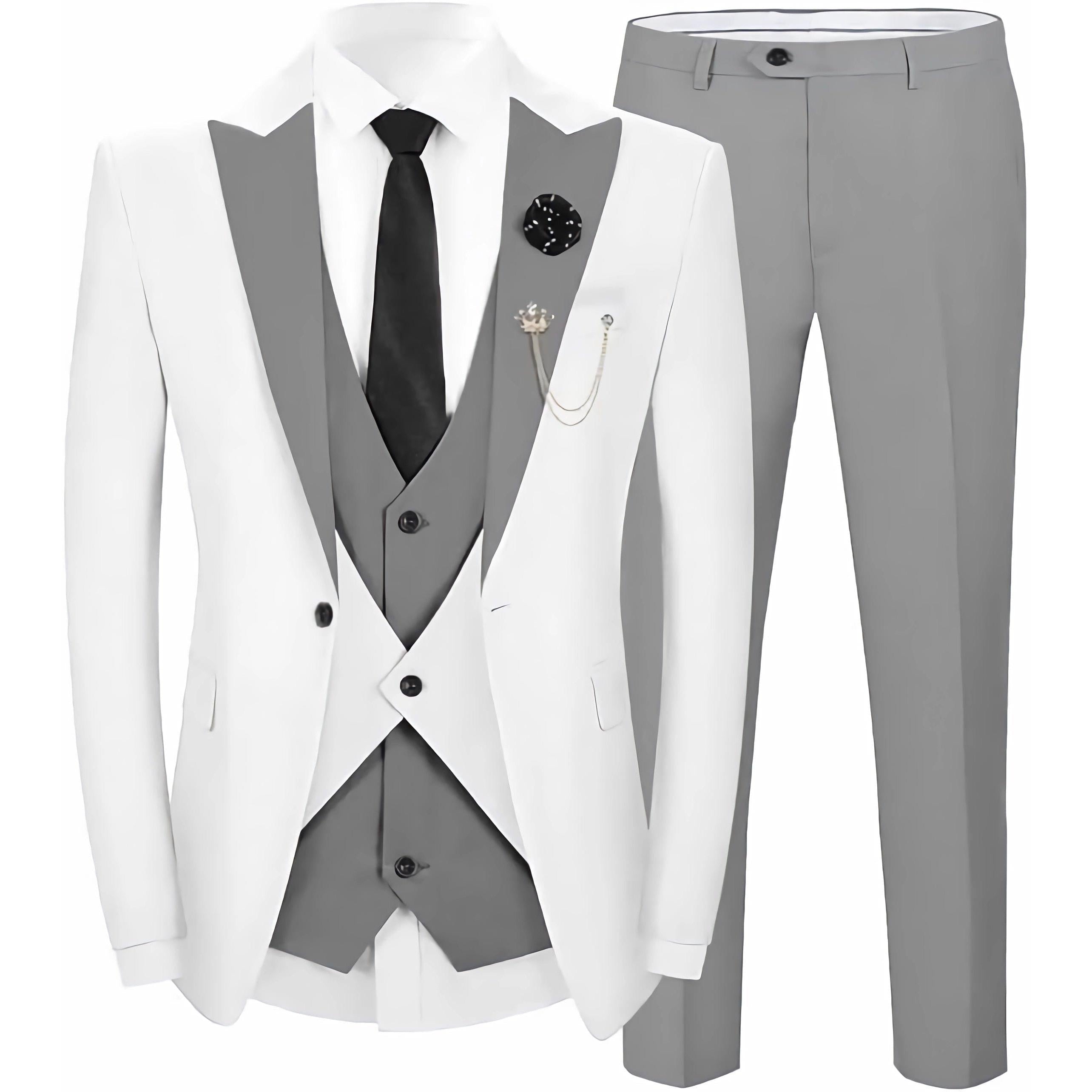 ceehuteey Men's 3 Pieces Leisure Flat Peak Lapel Tuxedos for Party