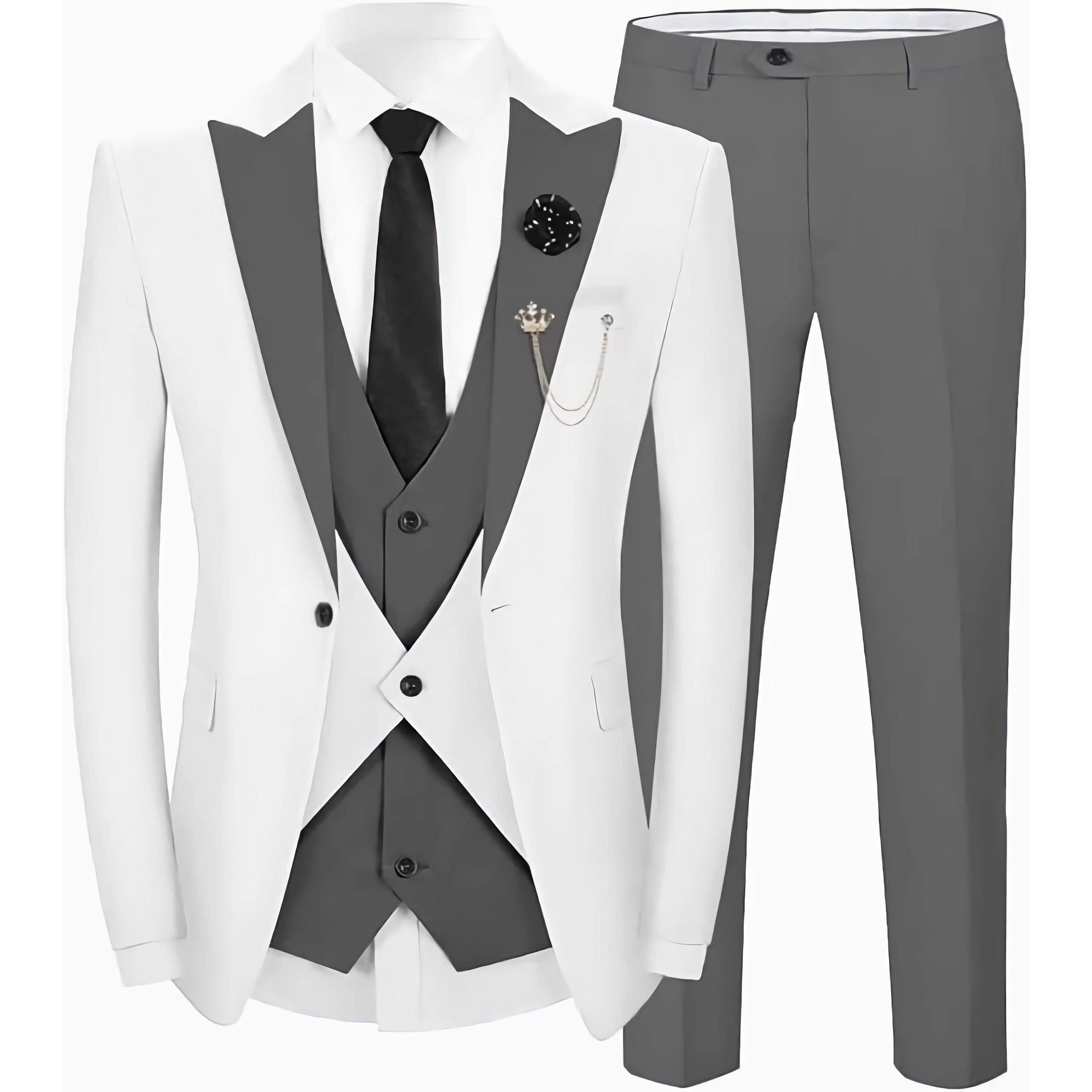 ceehuteey Men's 3 Pieces Leisure Flat Peak Lapel Tuxedos for Party