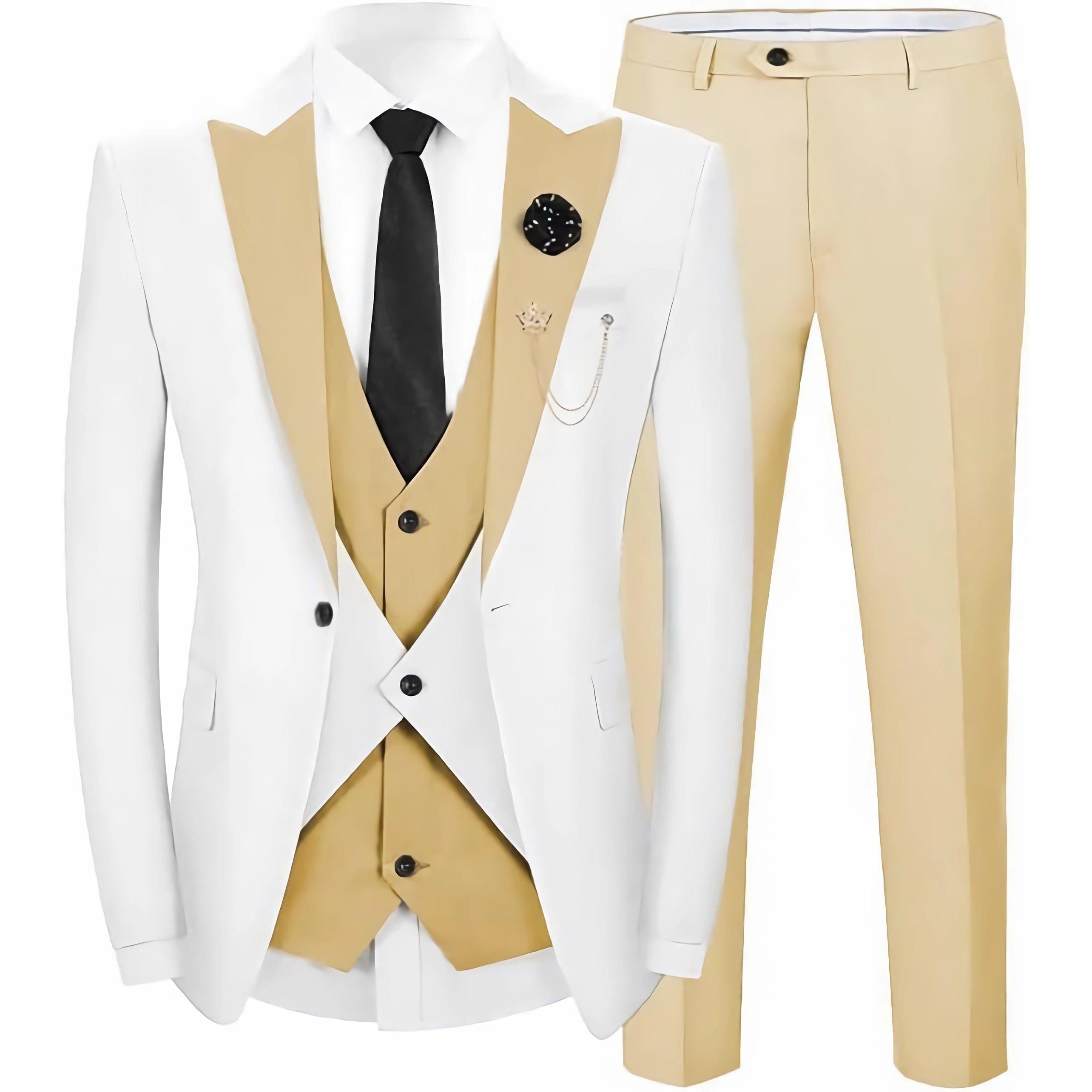 ceehuteey Men's 3 Pieces Leisure Flat Peak Lapel Tuxedos for Party