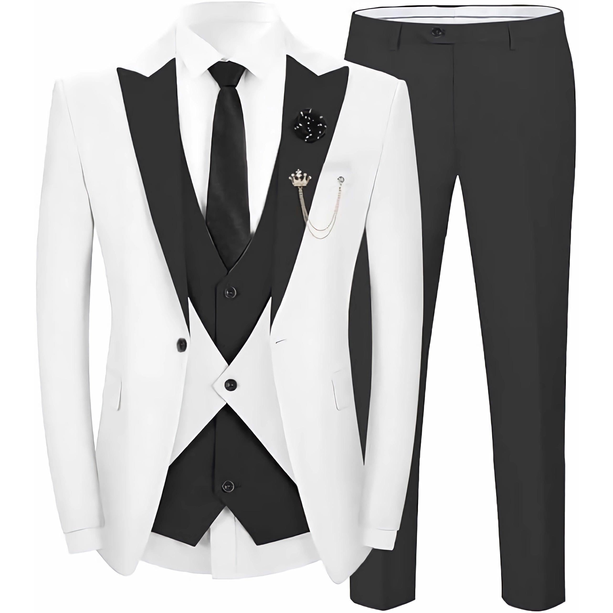 ceehuteey Men's 3 Pieces Leisure Flat Peak Lapel Tuxedos for Party