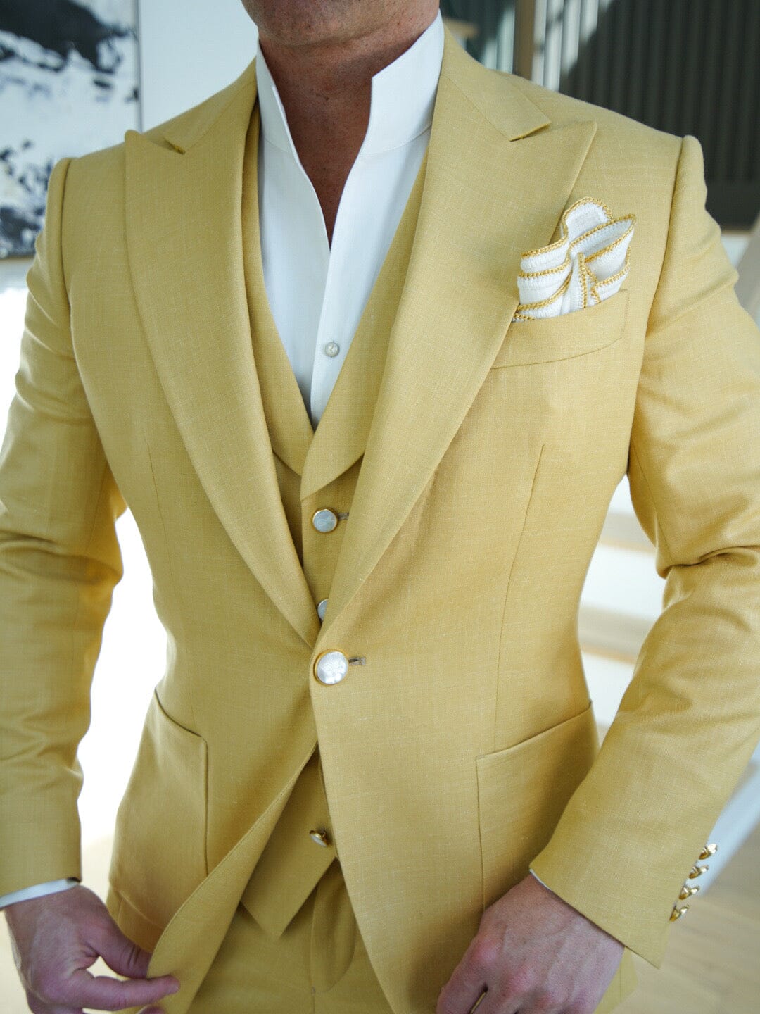 ceehuteey Men's 3 Pieces Leisure Peak lapel Tuxedos Blazer Suit (Blazer+vest+Pants)