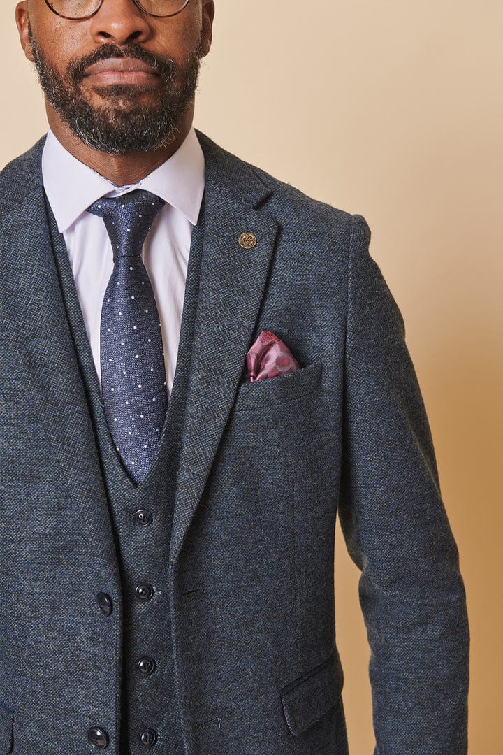 ceehuteey Men's 3 Pieces Navy Fashion Formal Tweed Wool Herringbone Notch Lapel Mens Suit (Blazer+vest+Pants)