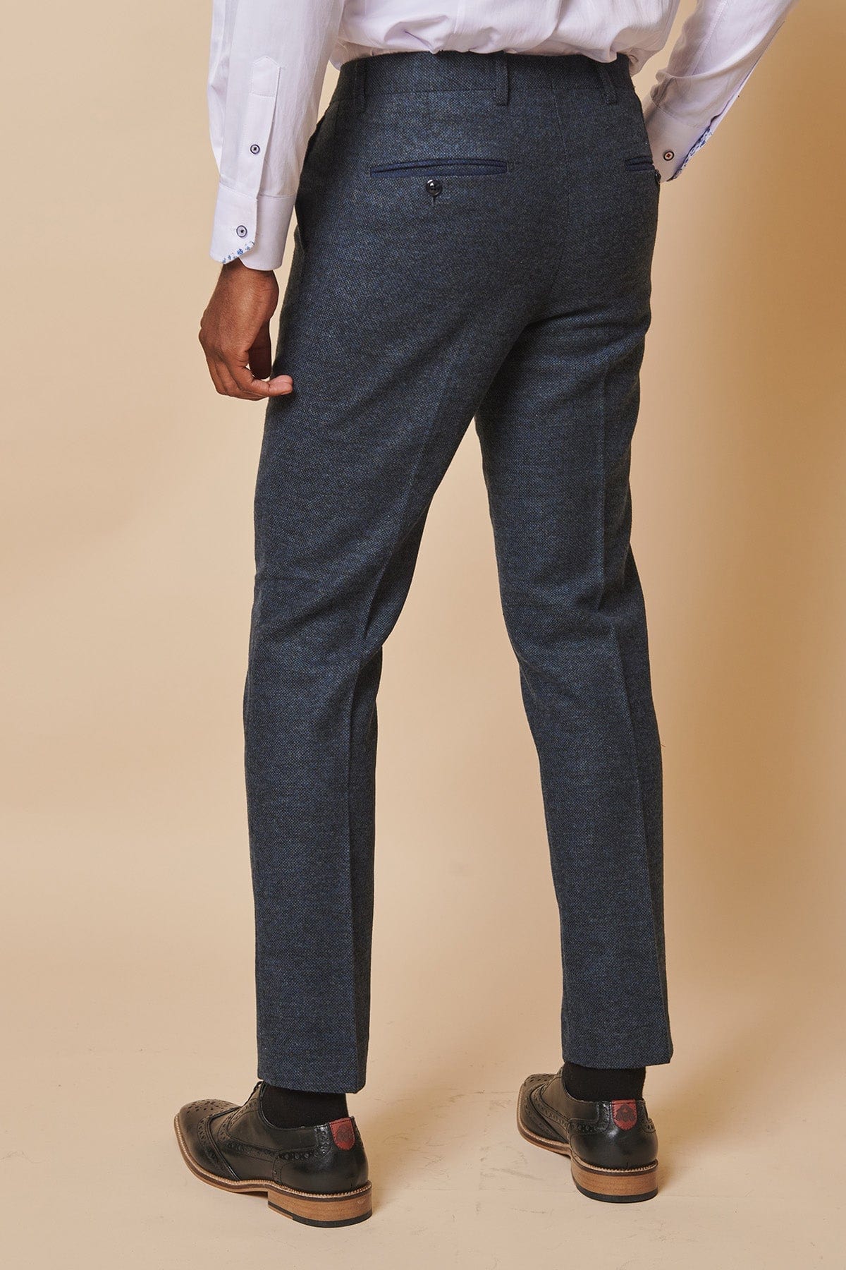 ceehuteey Men's 3 Pieces Navy Fashion Formal Tweed Wool Herringbone Notch Lapel Mens Suit (Blazer+vest+Pants)