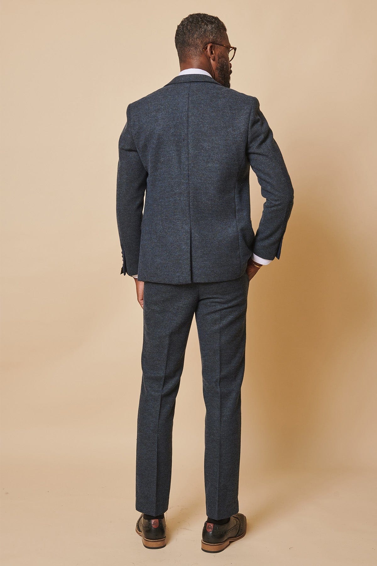 ceehuteey Men's 3 Pieces Navy Fashion Formal Tweed Wool Herringbone Notch Lapel Mens Suit (Blazer+vest+Pants)