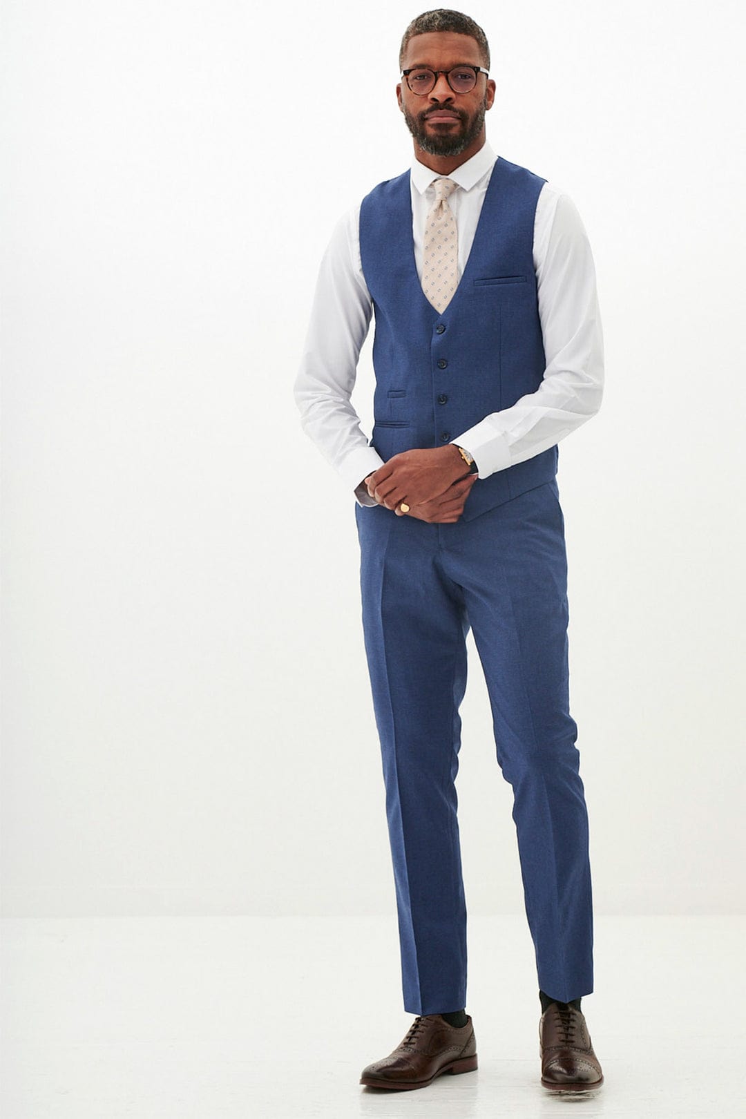 ceehuteey Men's 3 Pieces Navy Tweed Wool Herringbone Fashion Notch Lapel Suit (Blazer+Pants)