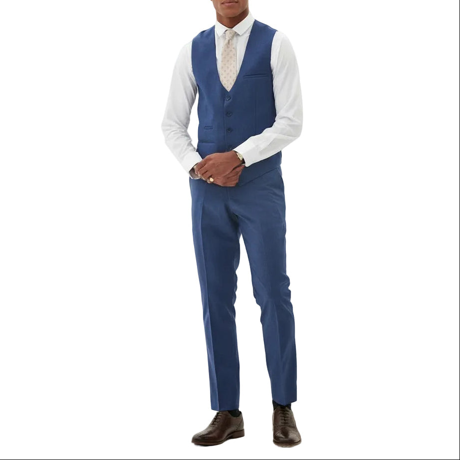 ceehuteey Men's 3 Pieces Navy Tweed Wool Herringbone Fashion Notch Lapel Suit (Blazer+Pants)