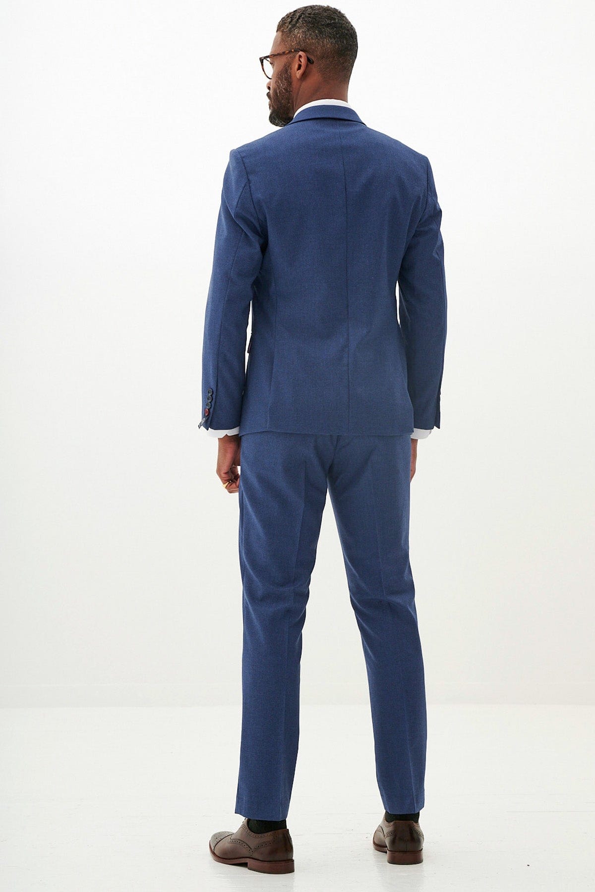 ceehuteey Men's 3 Pieces Navy Tweed Wool Herringbone Fashion Notch Lapel Suit (Blazer+Pants)