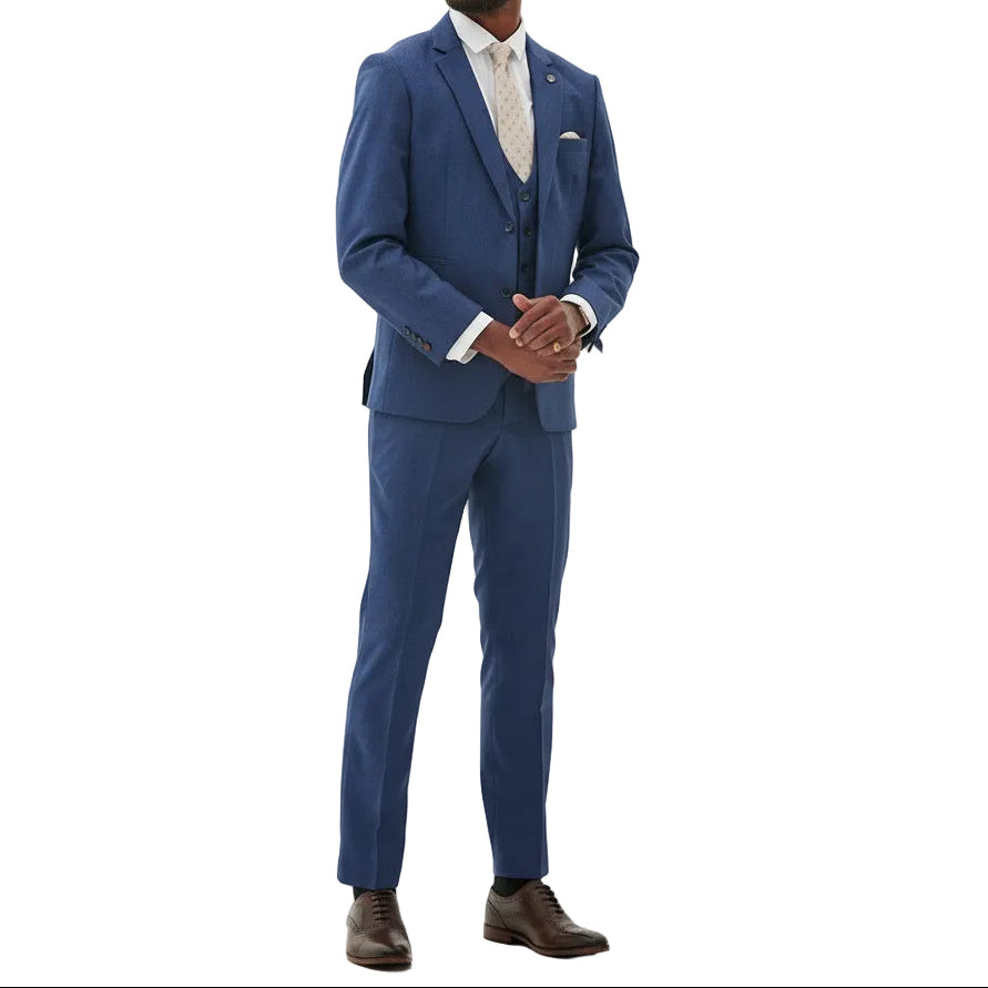 ceehuteey Men's 3 Pieces Navy Tweed Wool Herringbone Fashion Notch Lapel Suit (Blazer+Pants)