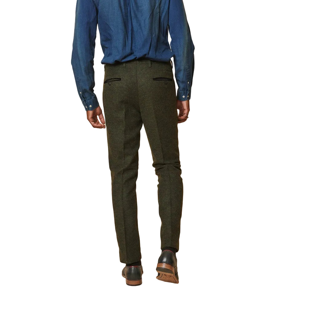 ceehuteey Men's 3 Pieces Olive Green Fashion Formal Tweed Wool Herringbone Notch Lapel Mens Suit (Blazer+vest+Pants)