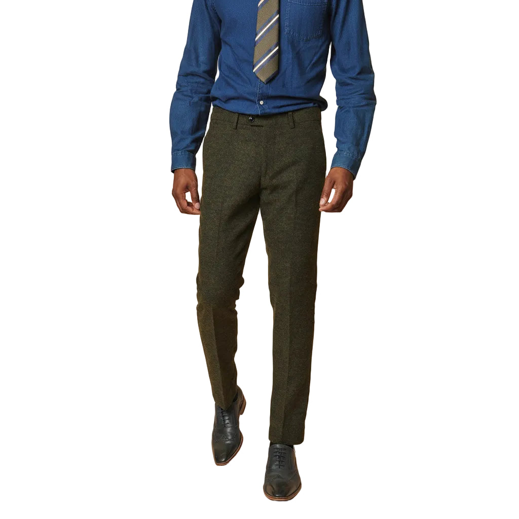 ceehuteey Men's 3 Pieces Olive Green Fashion Formal Tweed Wool Herringbone Notch Lapel Mens Suit (Blazer+vest+Pants)