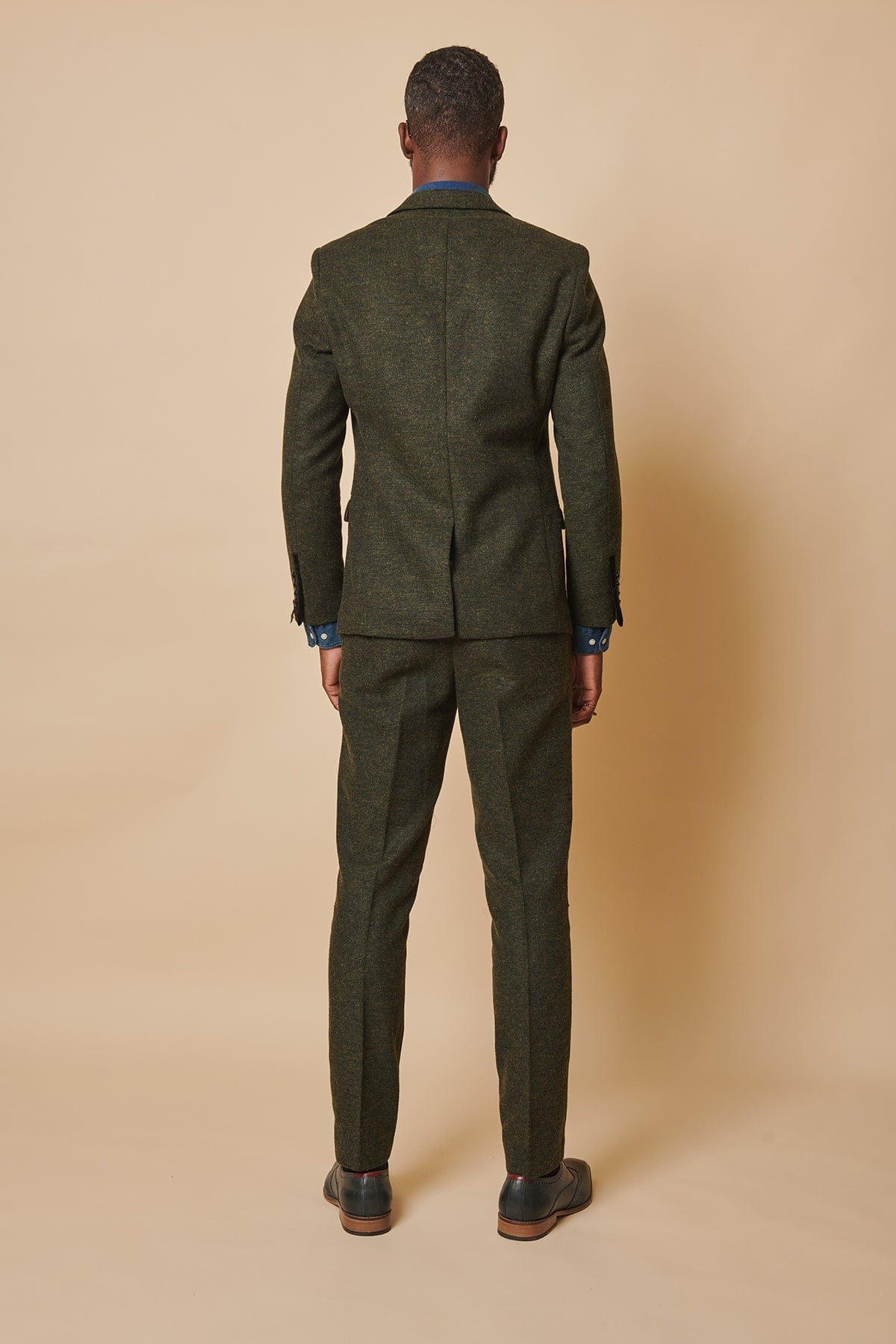ceehuteey Men's 3 Pieces Olive Green Fashion Formal Tweed Wool Herringbone Notch Lapel Mens Suit (Blazer+vest+Pants)