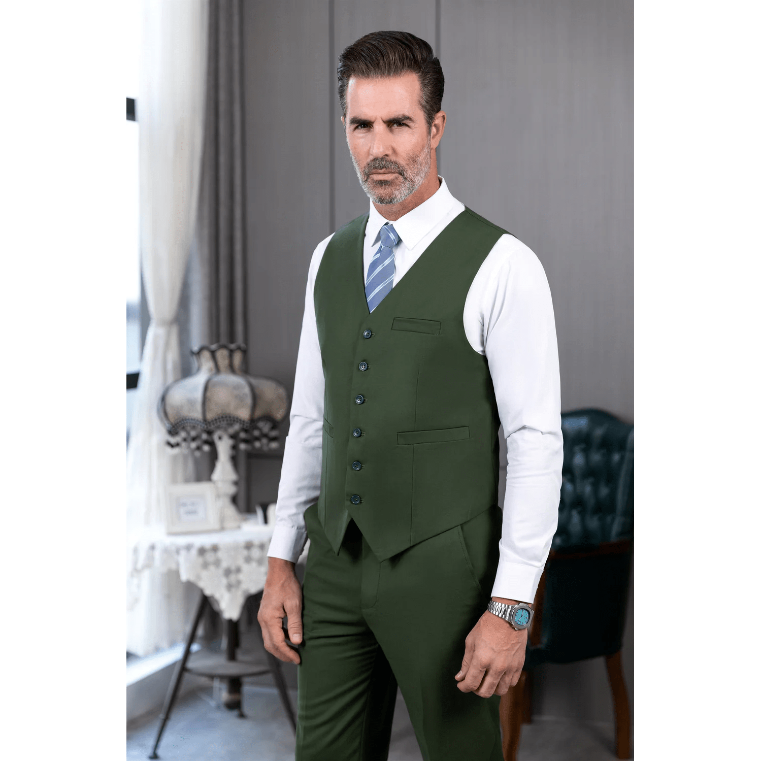 ceehuteey Men's 3 Pieces Regular Fit Notch Lapel Business Suit