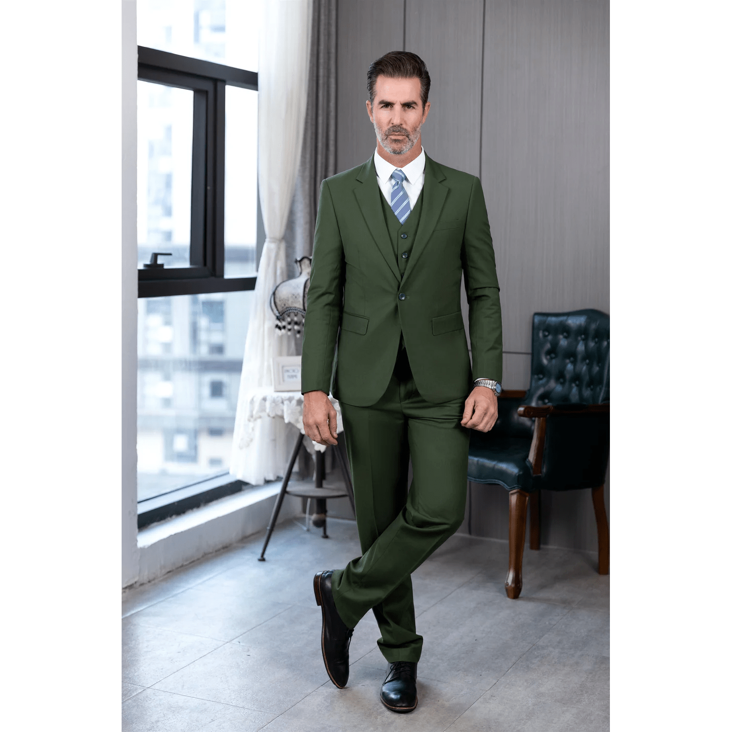 ceehuteey Men's 3 Pieces Regular Fit Notch Lapel Business Suit