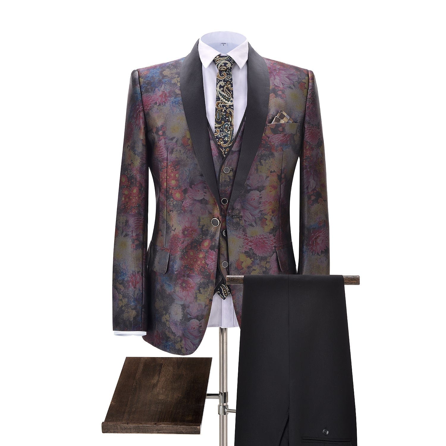 ceehuteey Men's 3 Pieces Shawl Lapel Patterned Tuxedos Wedding Suit (Blazer+vest+Pants)