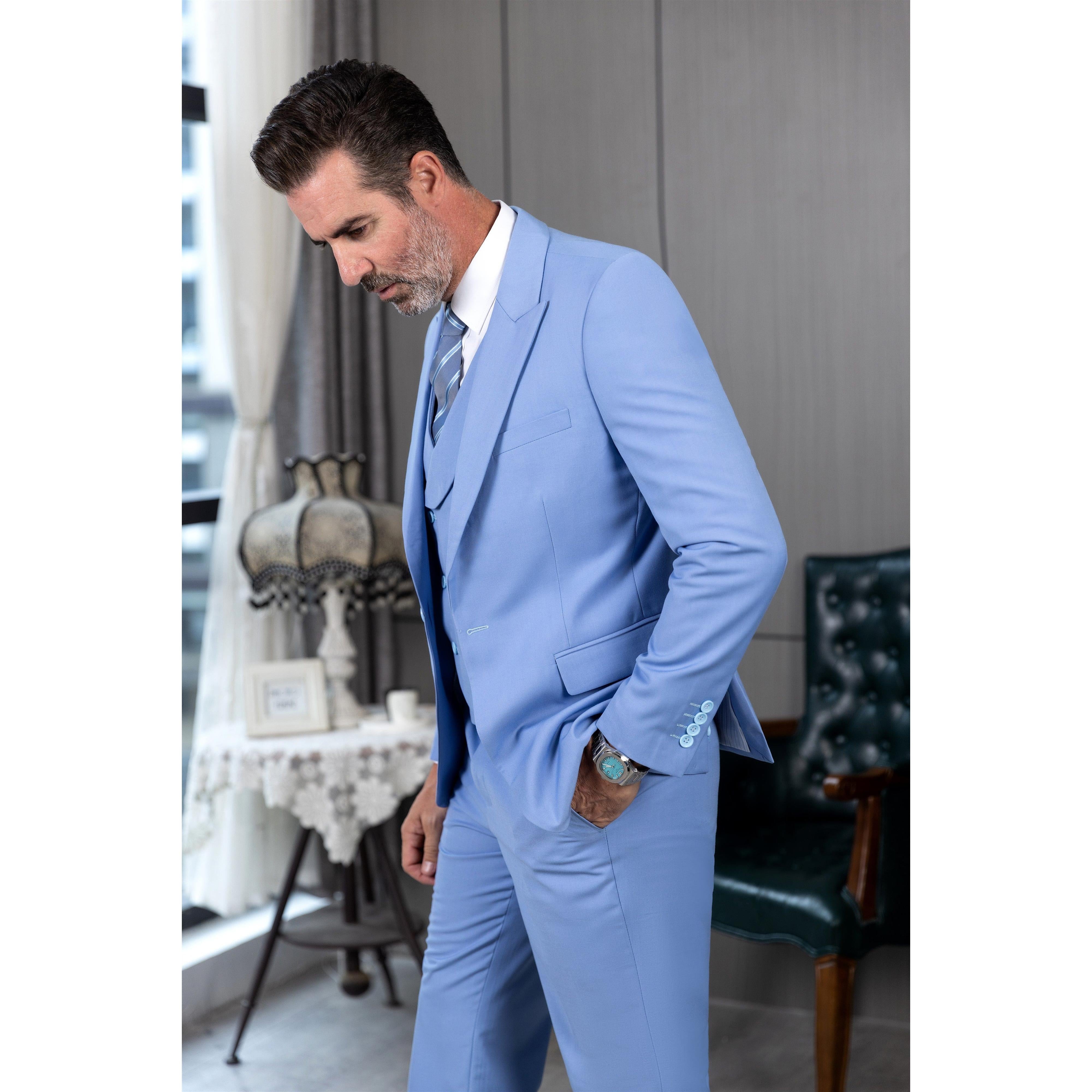 ceehuteey Men's 3 Pieces Slim Peak Lapel Regular Fit suit (Blazer+vest+Pants)