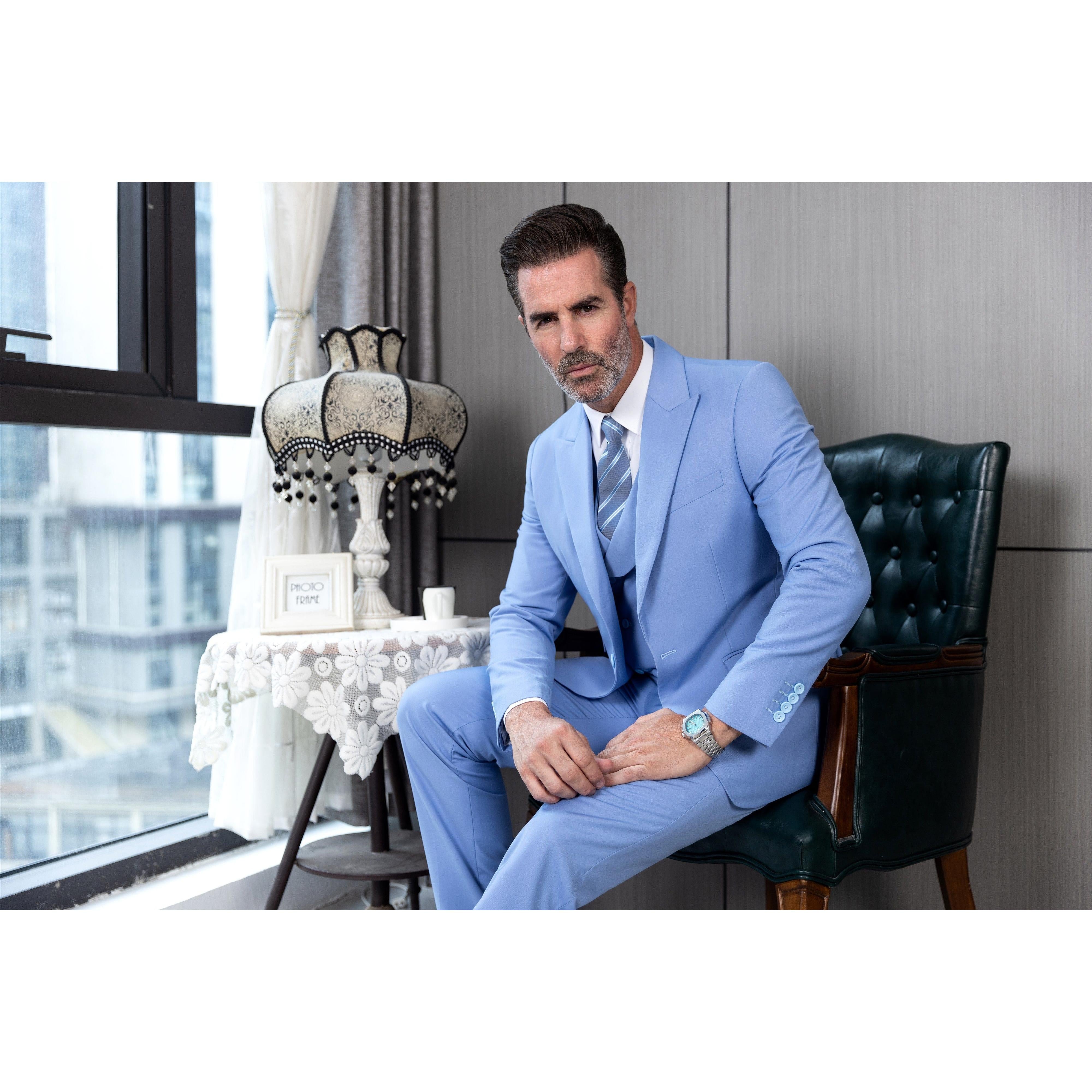 ceehuteey Men's 3 Pieces Slim Peak Lapel Regular Fit suit (Blazer+vest+Pants)