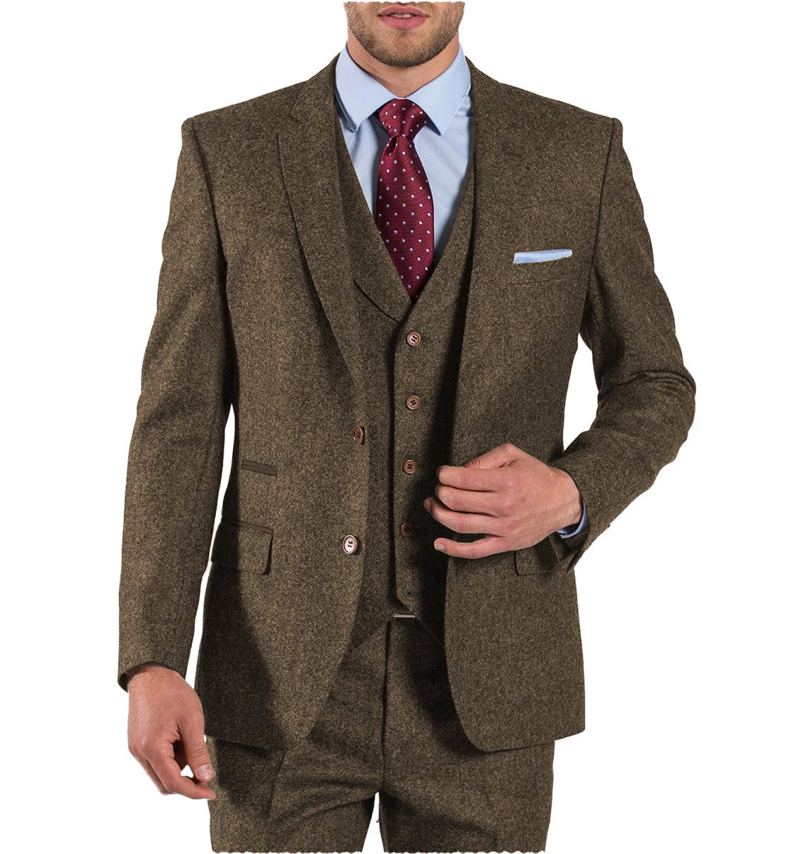 ceehuteey Men's 3 Pieces Suit Bussiness Herringbone Tweed Notch Lapel Gent Tuxedos (Blazer+Vest+Pants)