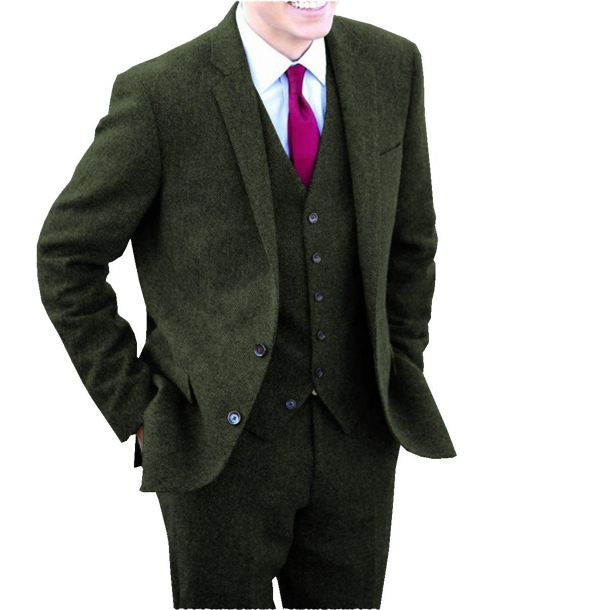 ceehuteey Men's 3 Pieces Suit Fashion Herringbone Tweed Notch Lapel Gent Tuxedos (Blazer+Vest+Pants)