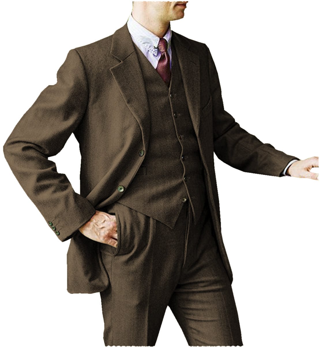 ceehuteey Men's 3 Pieces Suit Wedding Herringbone Tweed Notch Lapel Gent  Tuxedos (Blazer+Vest+Pants)