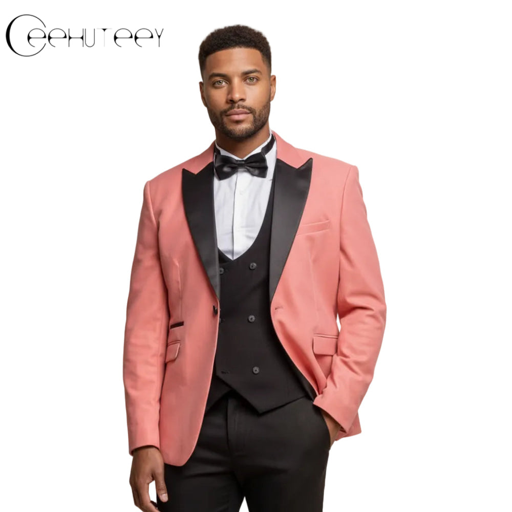 ceehuteey Men's 3 Pieces  Velvet Dinner Jacket Fashion for Wedding Groomsmen Suit (Blazer+vest+Pants)