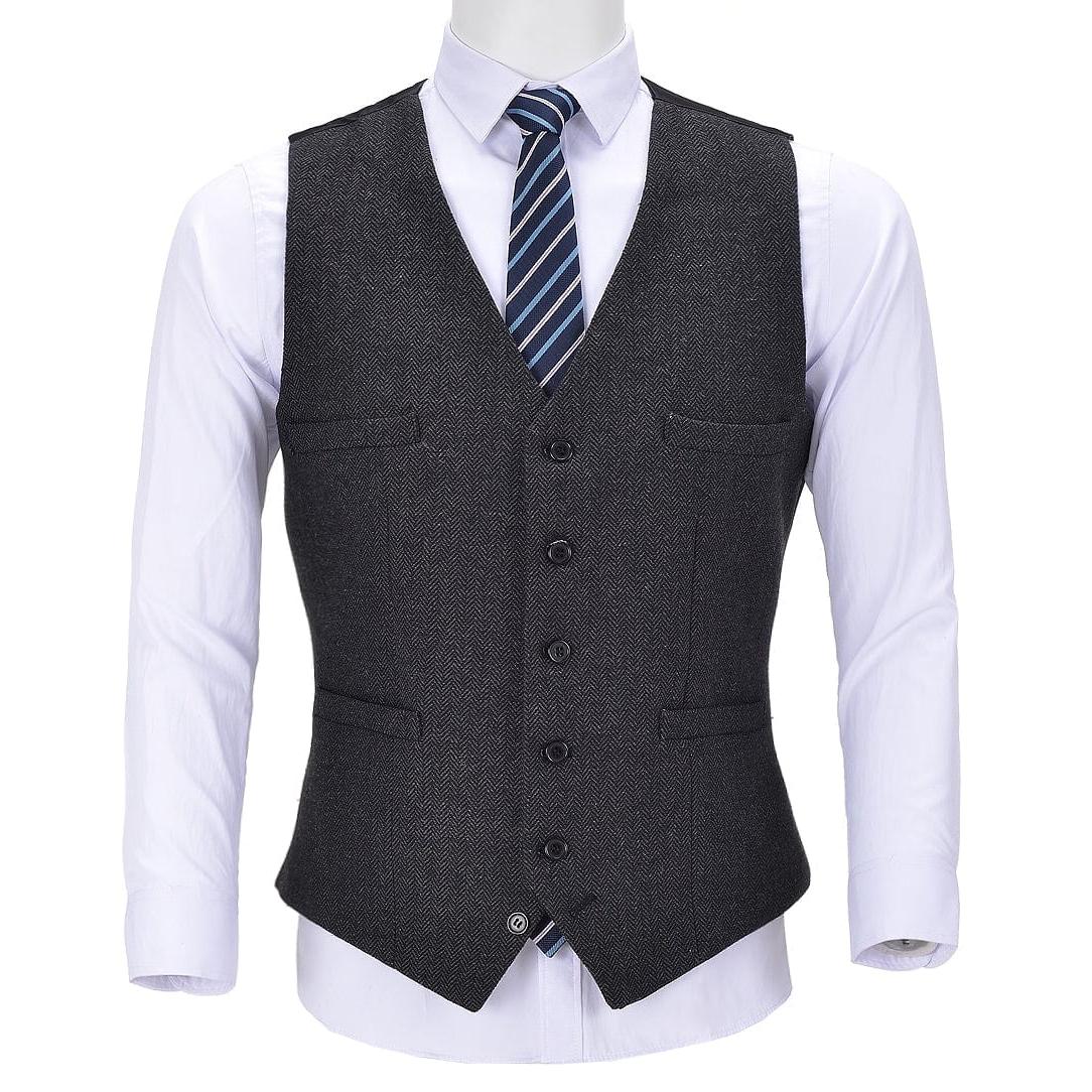 ceehuteey Men's Business Suit Vest V Neck Herringbone Dress Waistcoat