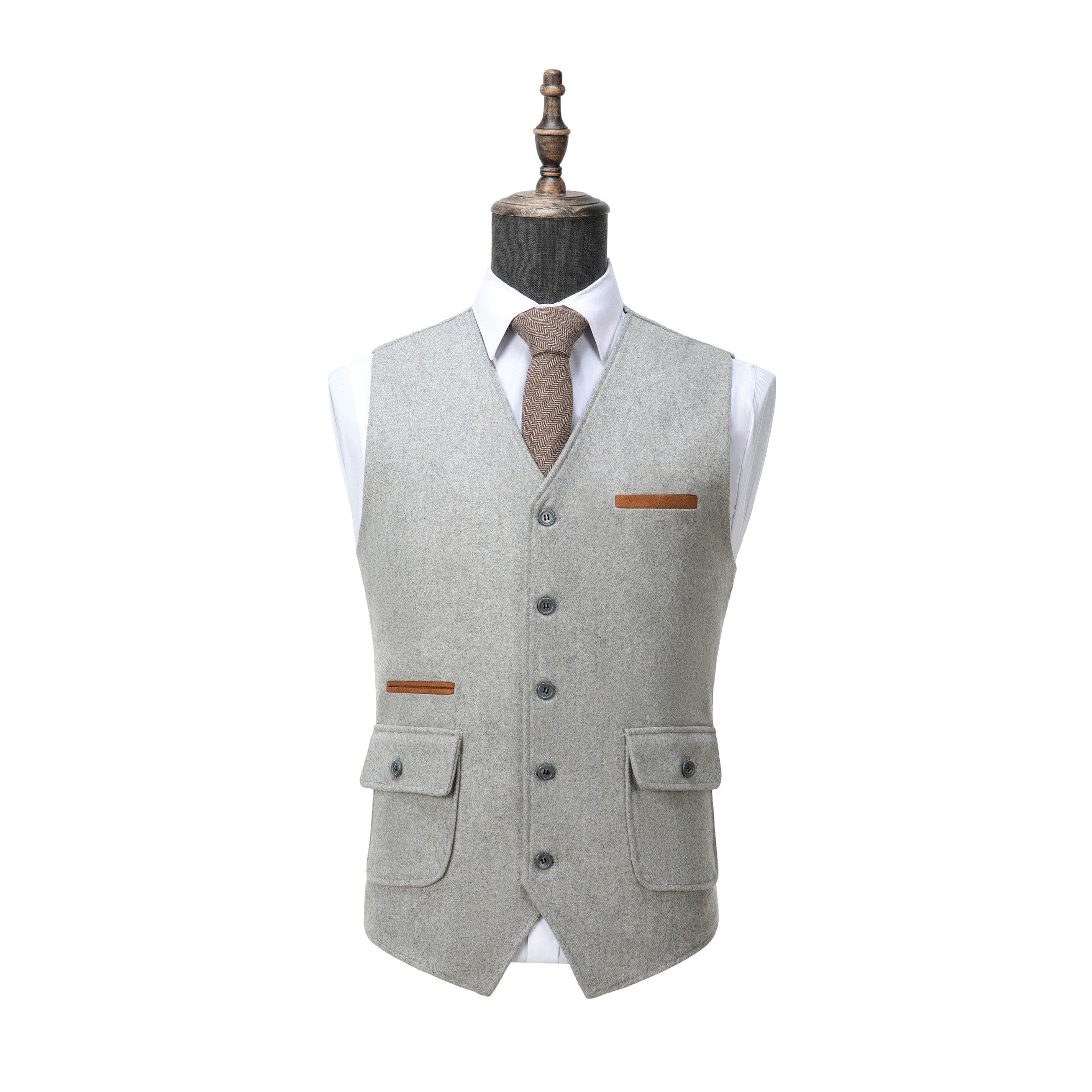 ceehuteey Men's Business V Neck Tweed Classic Flat Waistcoat