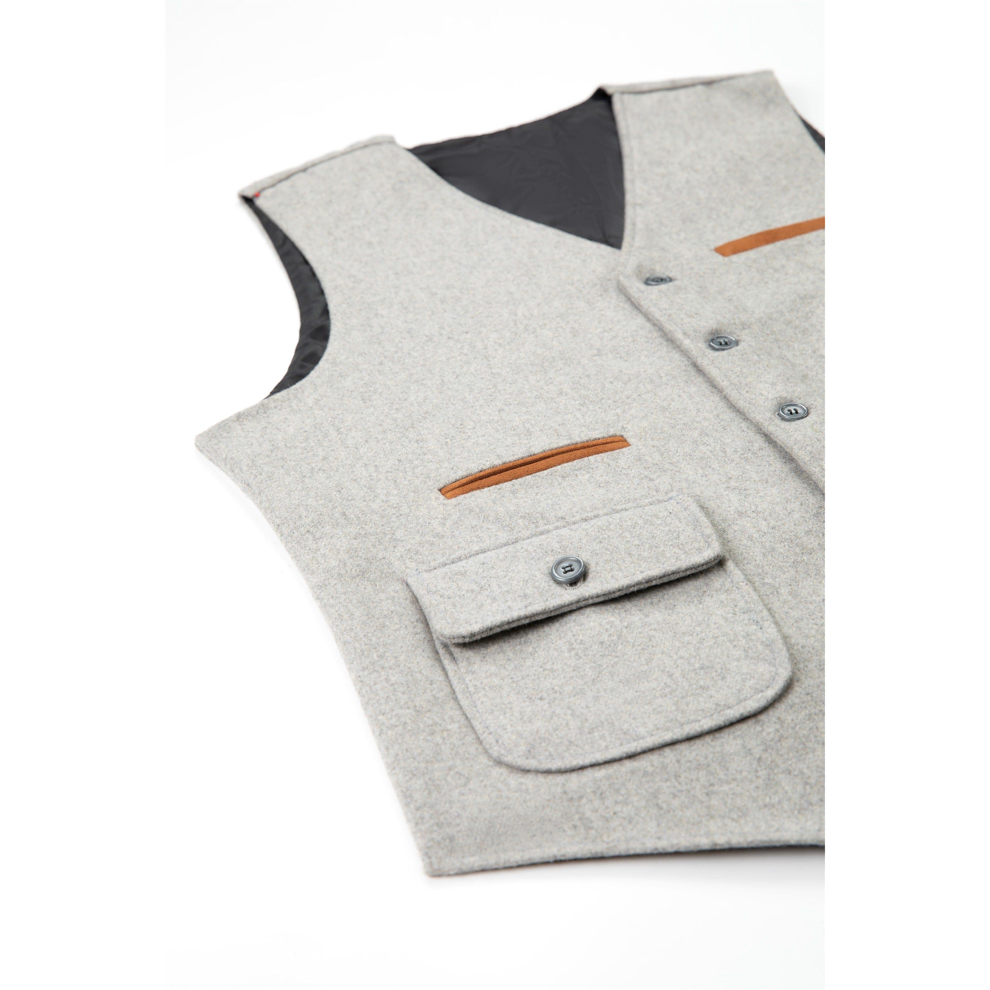 ceehuteey Men's Business V Neck Tweed Classic Flat Waistcoat