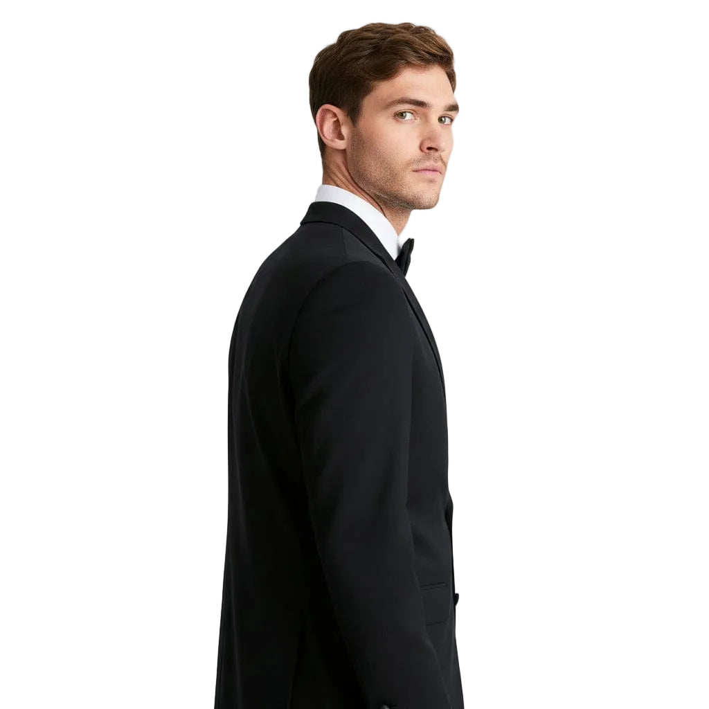 ceehuteey Men's Bussiness  Black two-piece Notch Lapel Slim Fit Suit  (Blazer+Pants)
