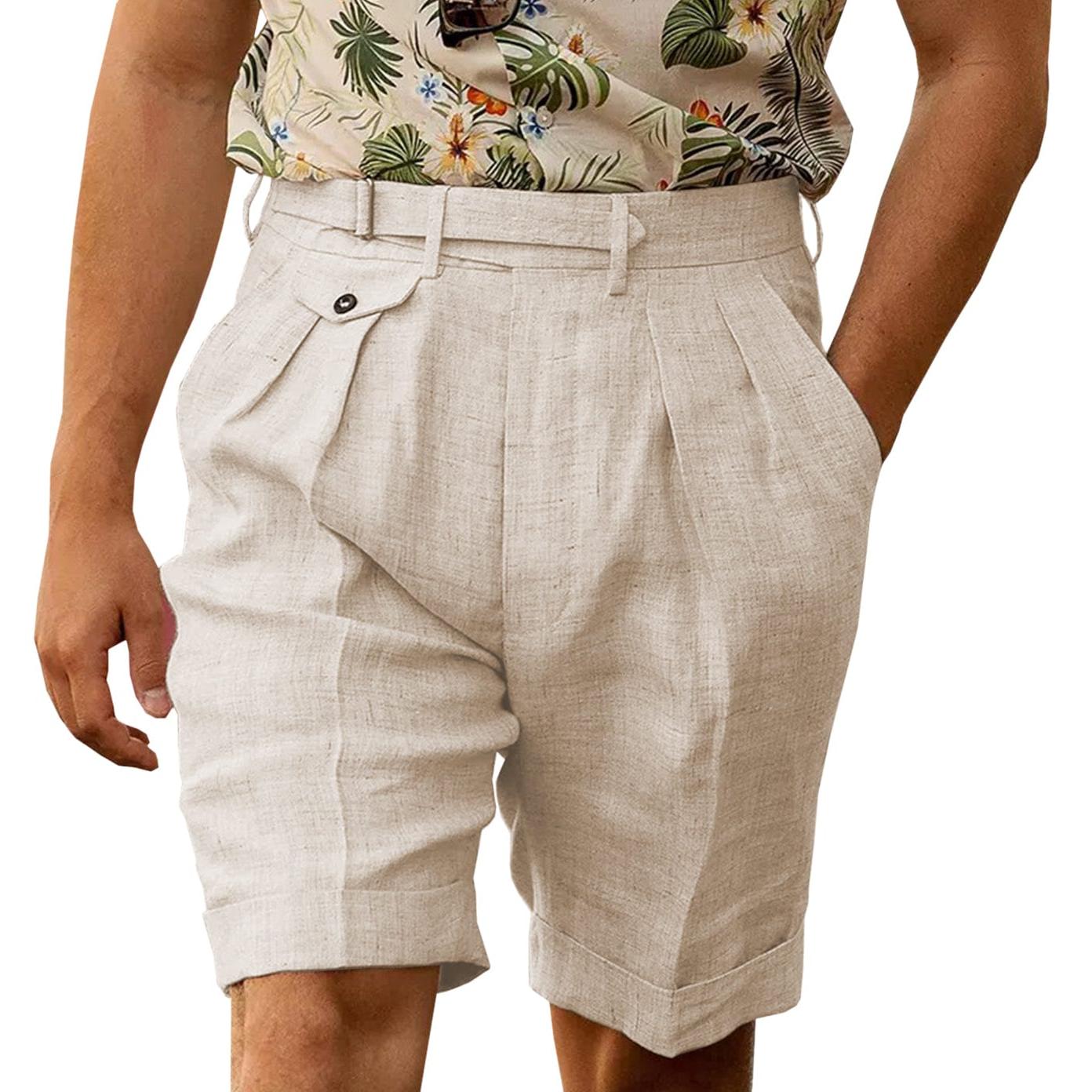 ceehuteey Men's Casual Linen Short Pants Fashion Gorg Trousers