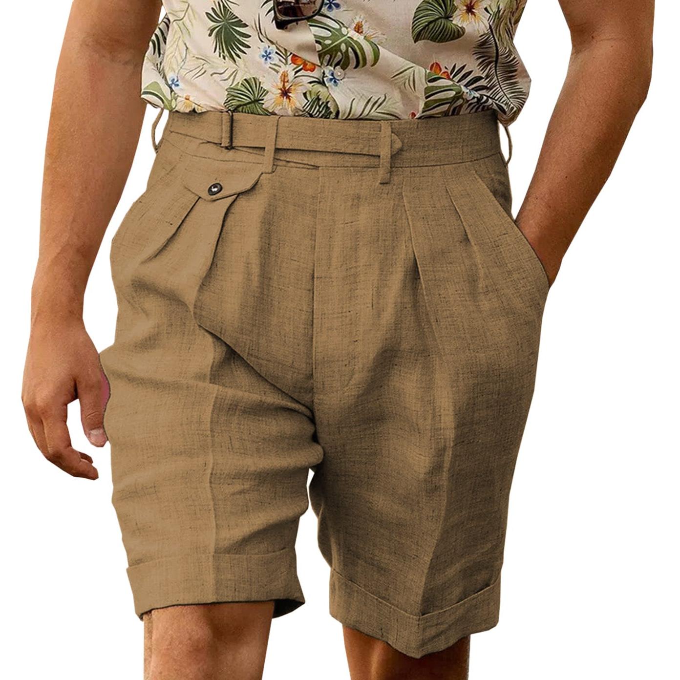 ceehuteey Men's Casual Linen Short Pants Fashion Gorg Trousers