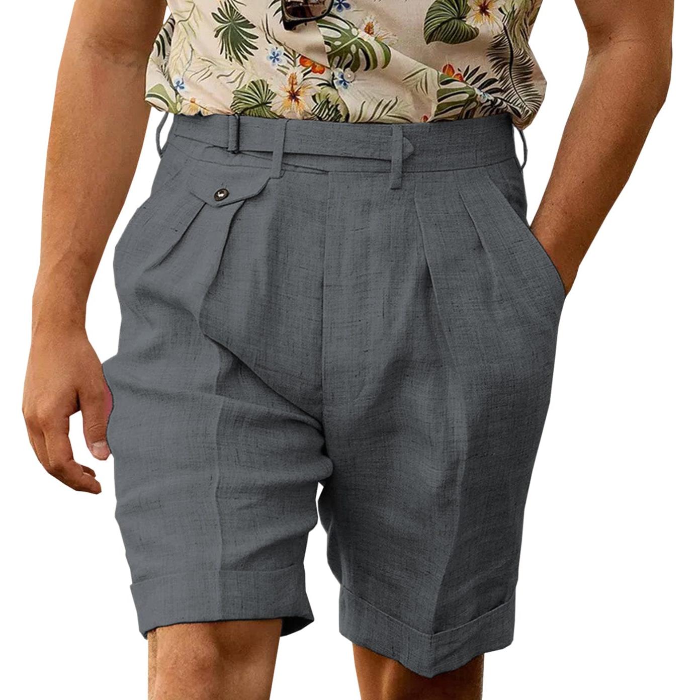 ceehuteey Men's Casual Linen Short Pants Fashion Gorg Trousers