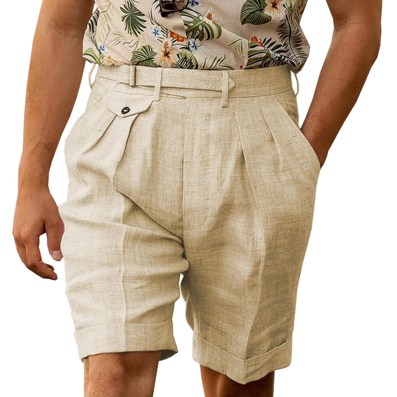 ceehuteey Men's Casual Linen Short Pants Fashion Gorg Trousers