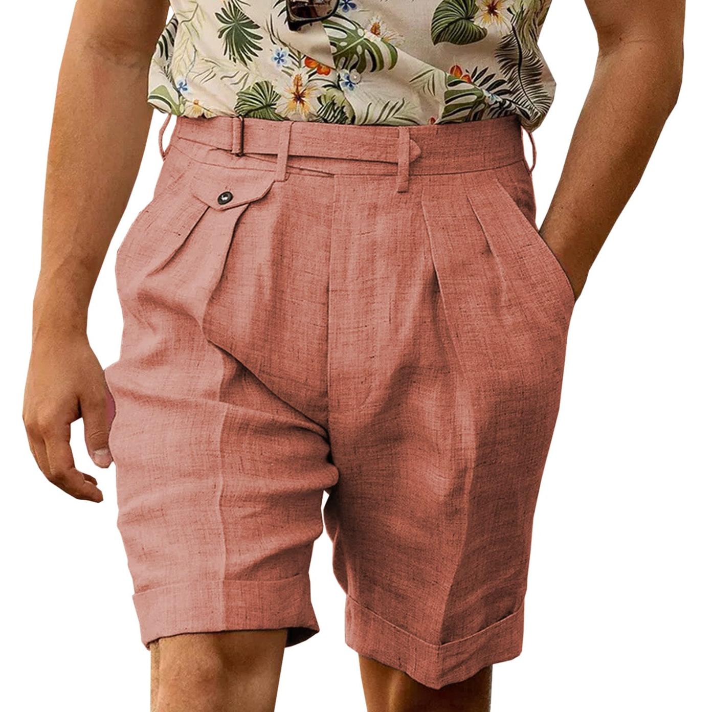 ceehuteey Men's Casual Linen Short Pants Fashion Gorg Trousers