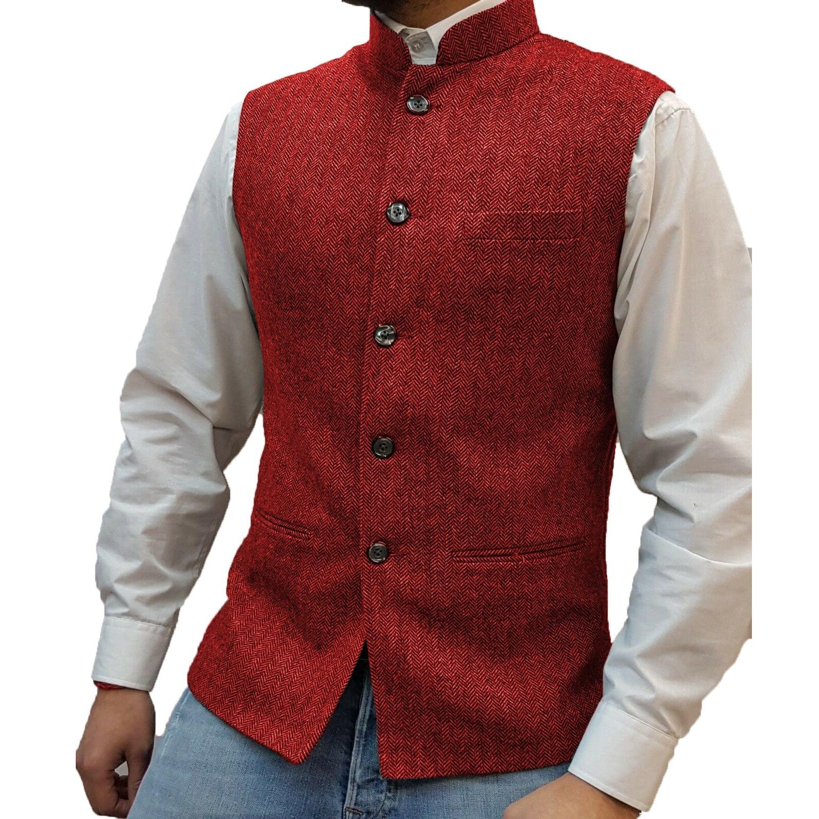 ceehuteey Men's Casual Slim Fit herringbone Stand Collar Waistcoat
