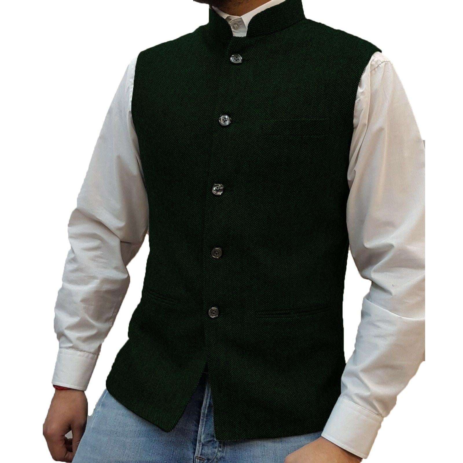 ceehuteey Men's Casual Slim Fit herringbone Stand Collar Waistcoat