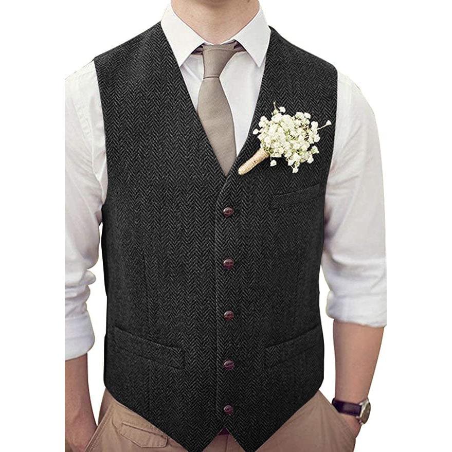 ceehuteey Men's Casual Suit Vest Herringbone V Neck Waistcoat