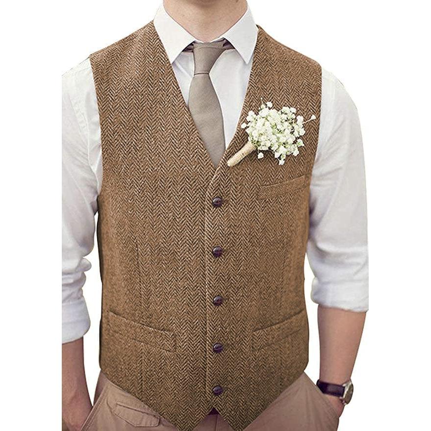 ceehuteey Men's Casual Suit Vest Herringbone V Neck Waistcoat