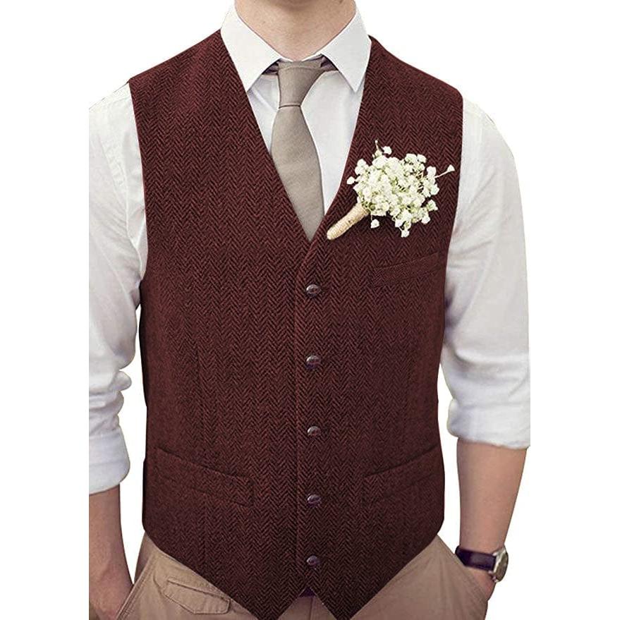 ceehuteey Men's Casual Suit Vest Herringbone V Neck Waistcoat