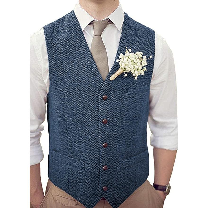 ceehuteey Men's Casual Suit Vest Herringbone V Neck Waistcoat