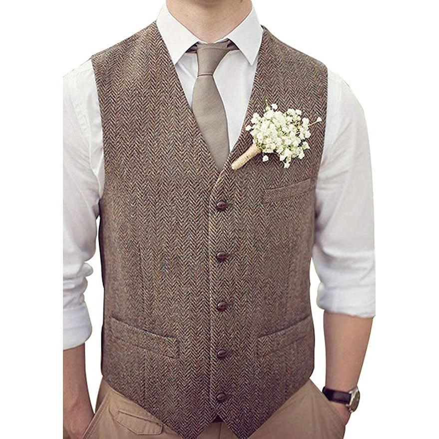 ceehuteey Men's Casual Suit Vest Herringbone V Neck Waistcoat