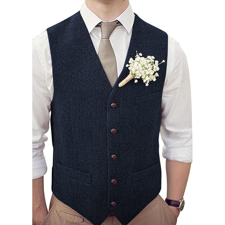 ceehuteey Men's Casual Suit Vest Herringbone V Neck Waistcoat