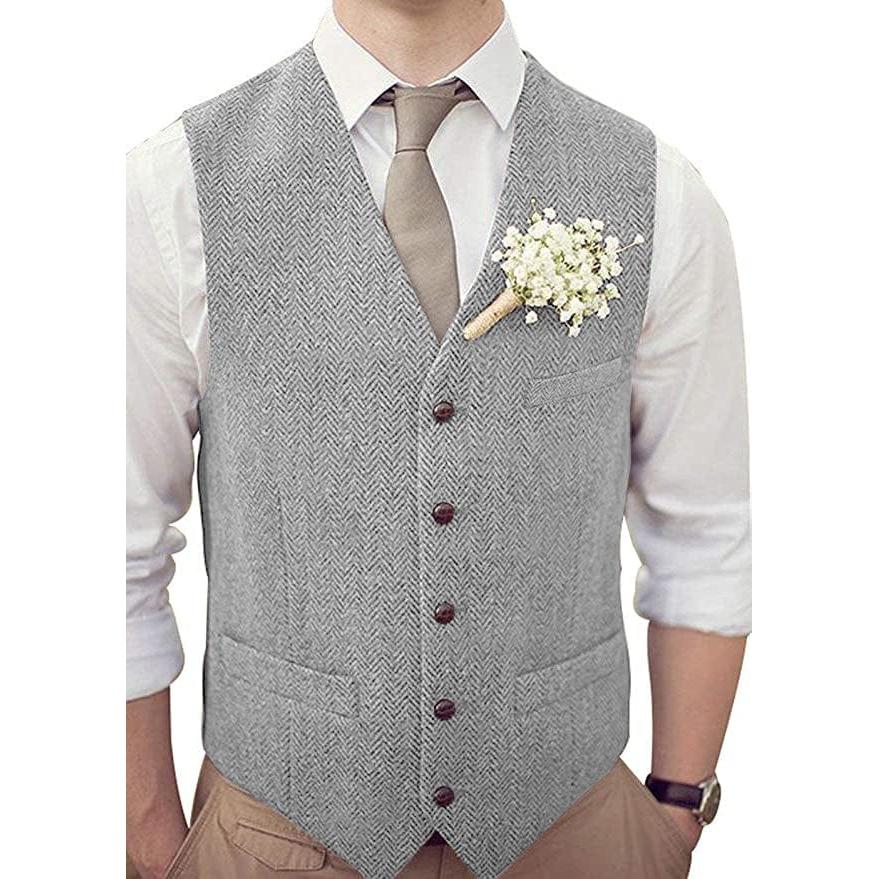 ceehuteey Men's Casual Suit Vest Herringbone V Neck Waistcoat