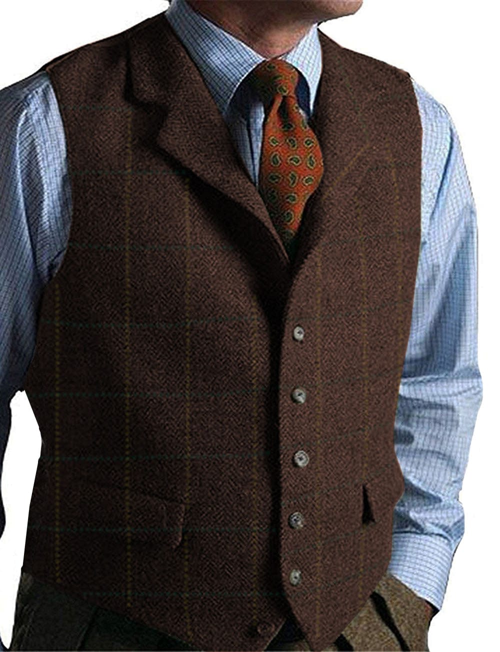 ceehuteey Men's Casual Suit Vest Plaid Waistcoat