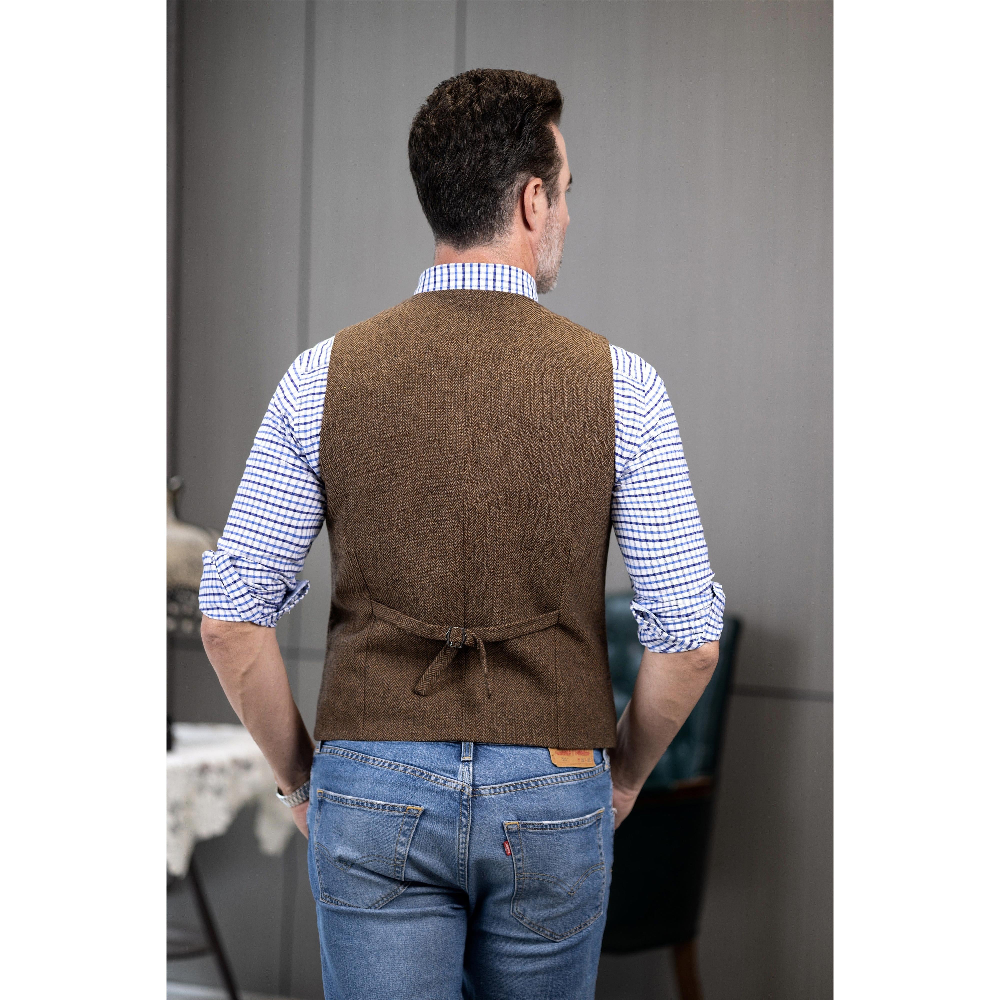 ceehuteey Men's Casual Vest Tweed Herringbone  Notch Lapel Waistcoat