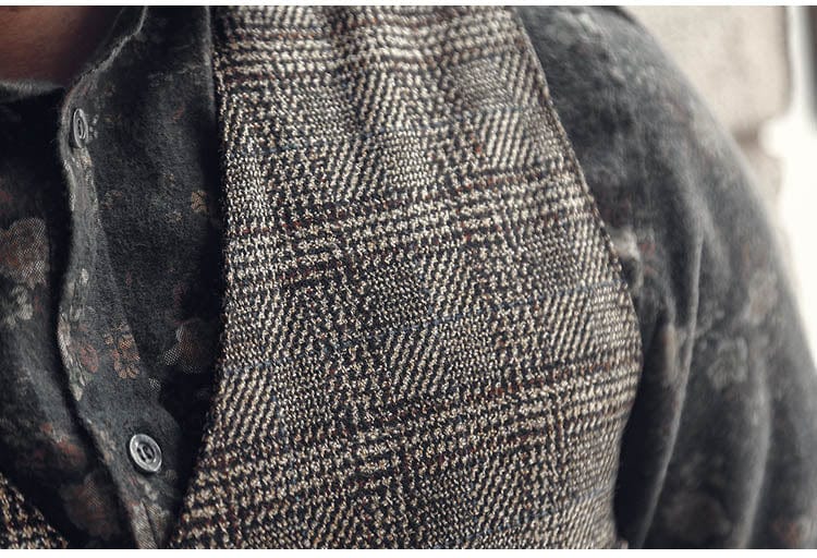 ceehuteey Men's Causual Plaid Tweed V Neck Waistcoat