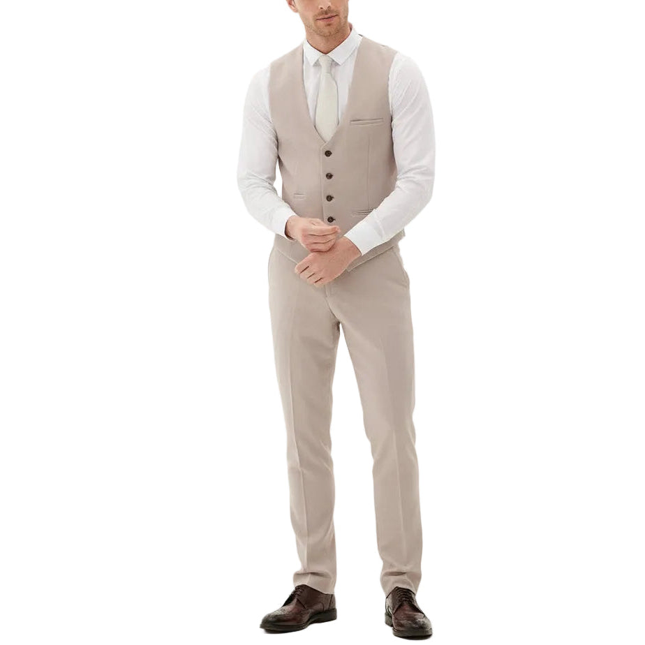 ceehuteey Men's Classic Fashion three-piece Suit in Beige Signature Fashion Notch Lapel Multiple Occasions Tuxedos For Wedding (Blazer+vest+Pants)