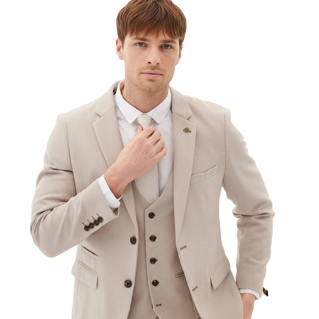ceehuteey Men's Classic Fashion three-piece Suit in Beige Signature Fashion Notch Lapel Multiple Occasions Tuxedos For Wedding (Blazer+vest+Pants)