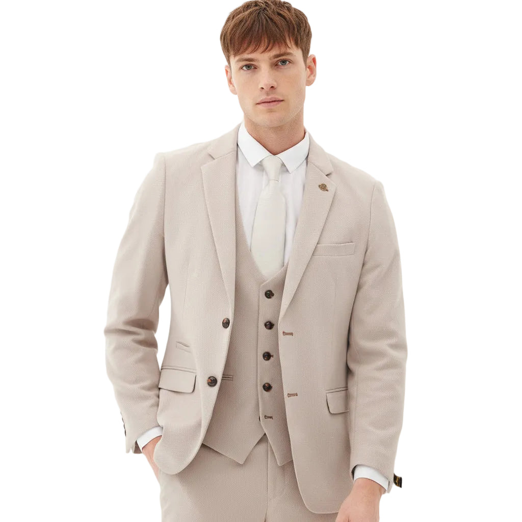 ceehuteey Men's Classic Fashion three-piece Suit in Beige Signature Fashion Notch Lapel Multiple Occasions Tuxedos For Wedding (Blazer+vest+Pants)